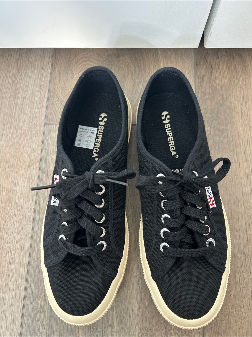 Superga Black Canvas Low-Top Sneakers with Cream Sole